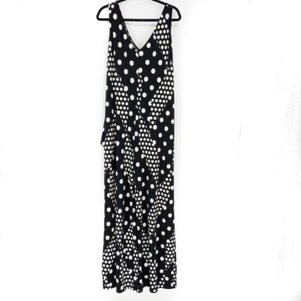 Laurie Felt Regular Tie Front Sleeveless‎ Jumpsuit Black Dot Women's Size 1X
